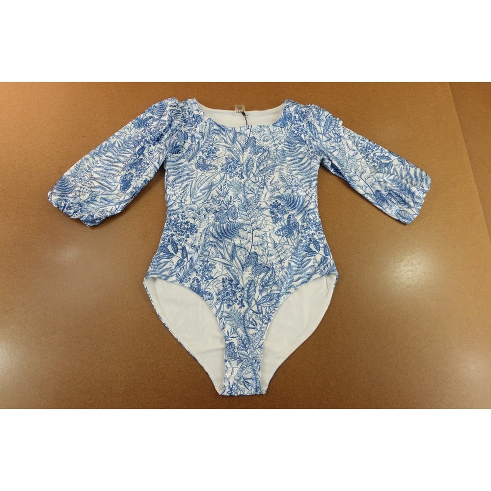 CVRGE Womens Size Small Blue Wedgewood Bloom Puff Sleeve Capri Bodysuit NWT